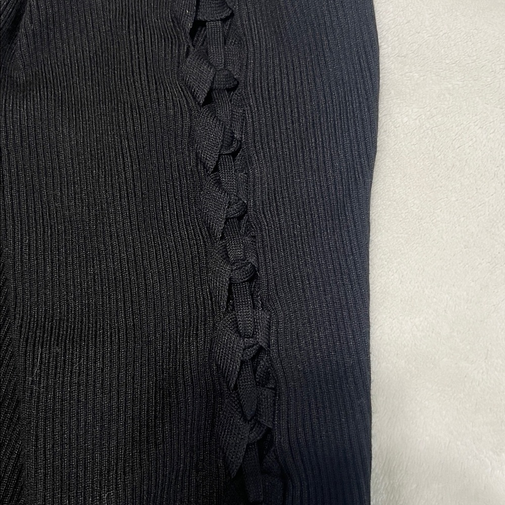 Zara Knitwear Collection Black Ribbed Midi Dress w/ Braided Side Detail NWT - Picture 7 of 9